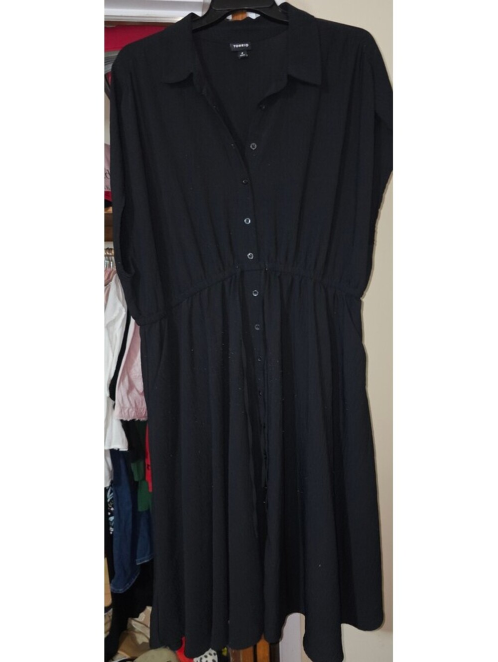 Women's Torrid Collared Shirt Midi Dress in Black 4